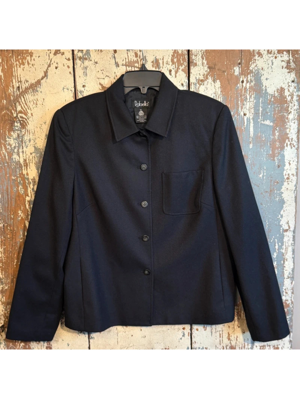 Vintage Rafaella 100% New Wool Woolmark Black Button Front Jacket Size 12
